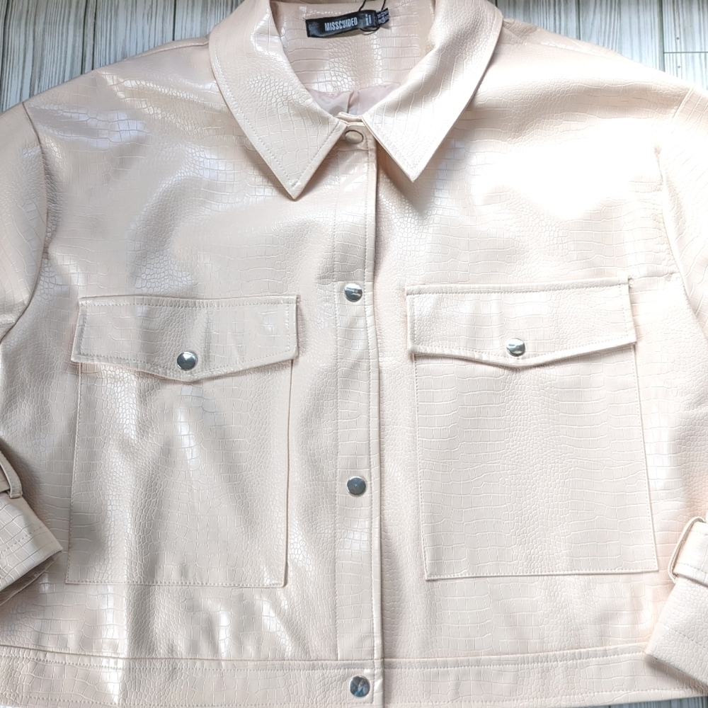 Missguided Cream Leather Jacket - Picture 6 of 15